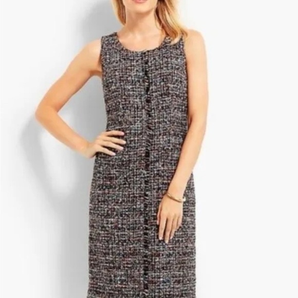 Talbots Women’s Sleeveless Shift Dress Size 14 Tweed Fringe Royalcore - Picture 3 of 15